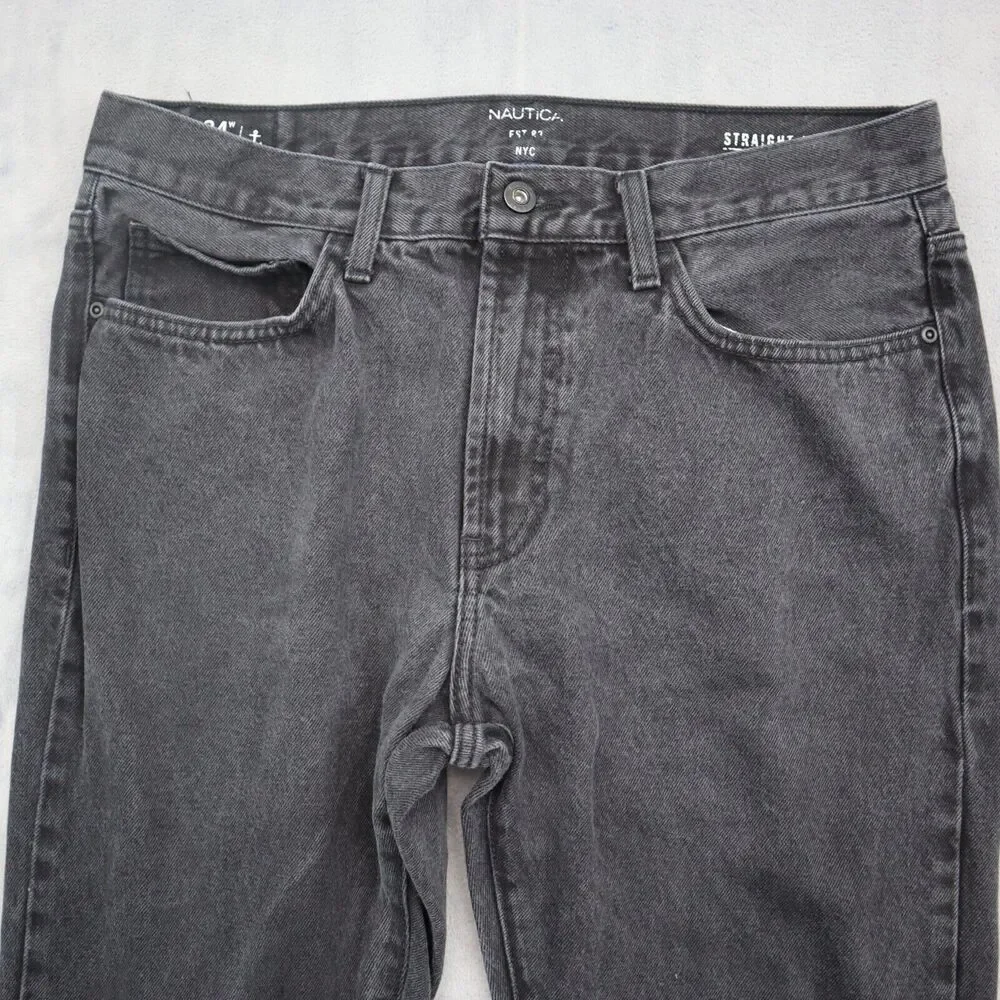 Nautica Pants Mens 34 Black Straight Mid Rise Cotton Pocket Charcoal Denim Jeans